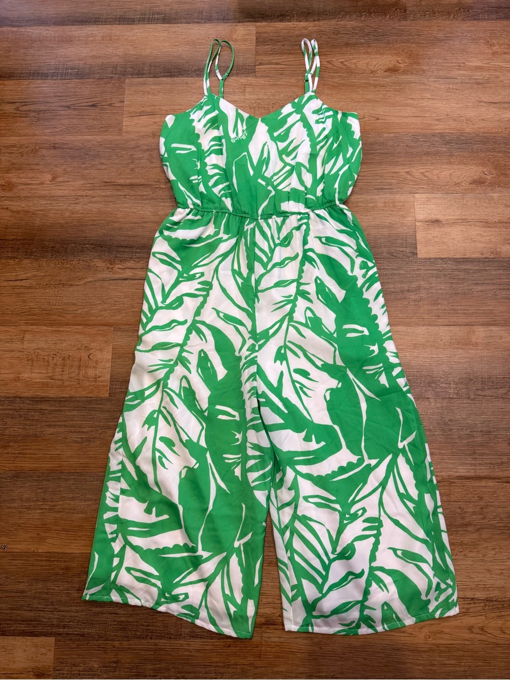 Lilly Pulitzer Green and White Leaf-Print Jumpsuit Size M